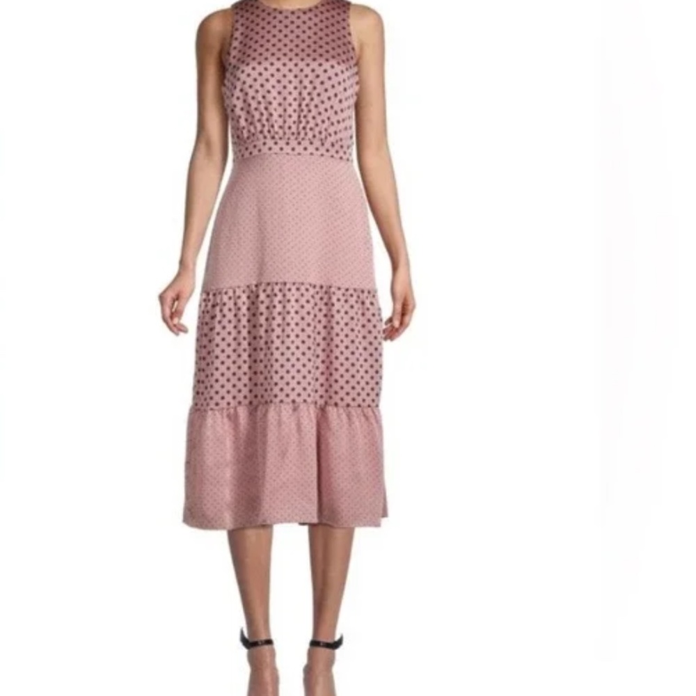 Ted Baker London Izziie Dusky Pink Polka Dot Print Sleeveless Midi Dress NWT